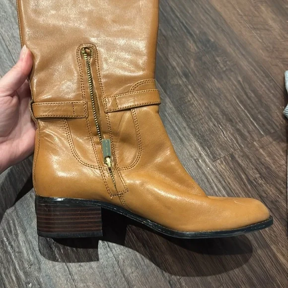 Michael Kors Genuine Leather Hamilton Riding Brown Leather Knee-High Boots - Picture 10 of 12